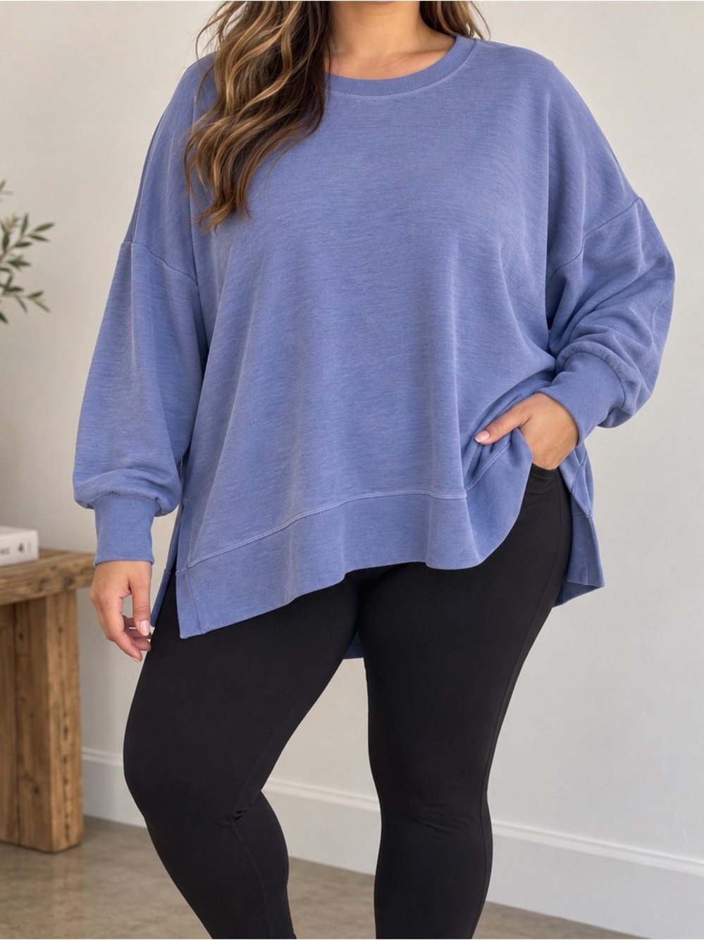 Athleta 2X Blue Oversized Sweatshirt Pullover Tunic Athleisure Plus Size